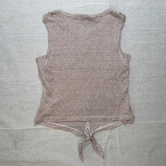 Evereve | Brown and Cream Striped Sleeveless Tie-Front Top | Small - Picture 4 of 10